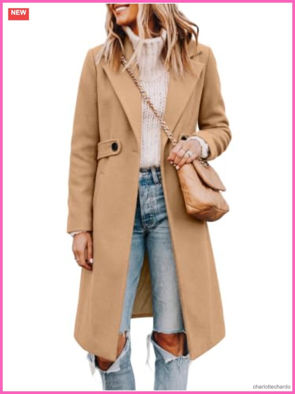 Women's Wool & Pea Trench Coat Double Breasted Belted Long Sleeve